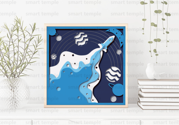 Space Ship Shadow Box SVG file for Cricut projects featuring a detailed space rocket design