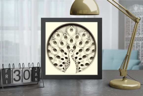 Intricate peacock design for shadow box SVG, ideal for Cricut cutting
