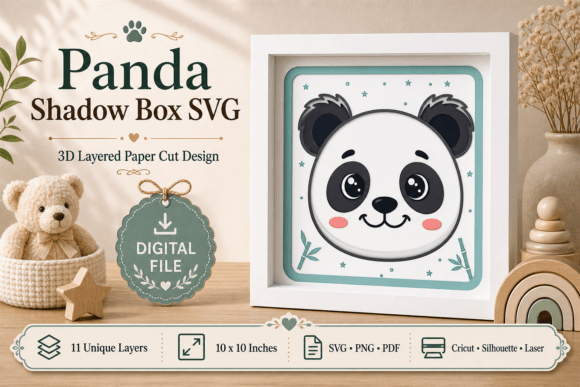 3D layered Panda shadow box SVG design for Cricut projects