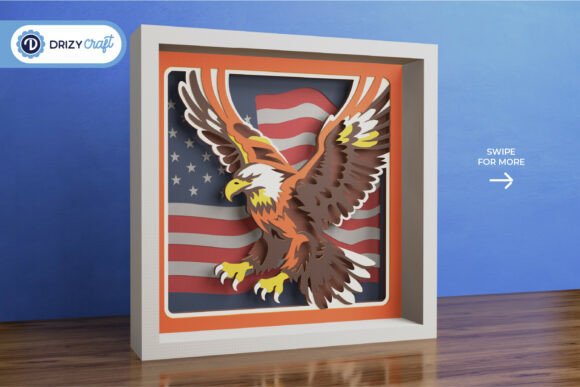 Cricut-friendly SVG of a bald eagle in a 3D shadow box design