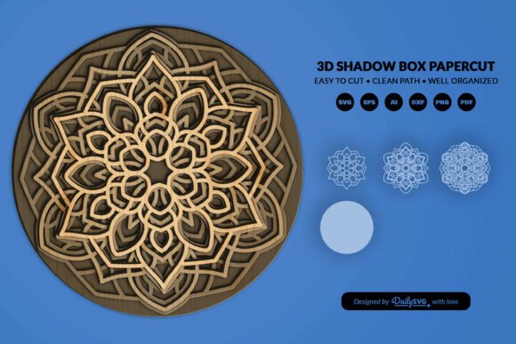 Decorative mandala shadow box SVG file for Cricut crafting