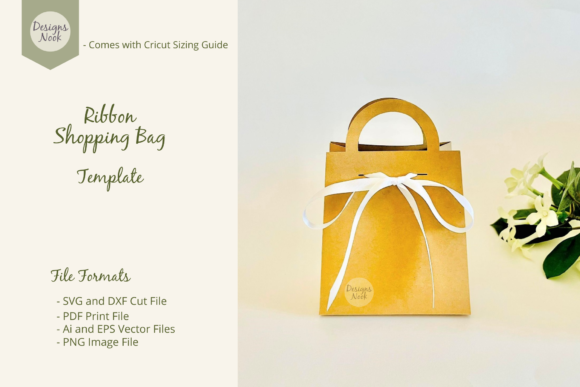 Ribbon shopping gift bag SVG template for Cricut