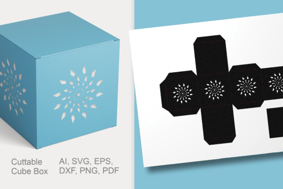 Intricate snow crystal cube gift box design for Cricut projects