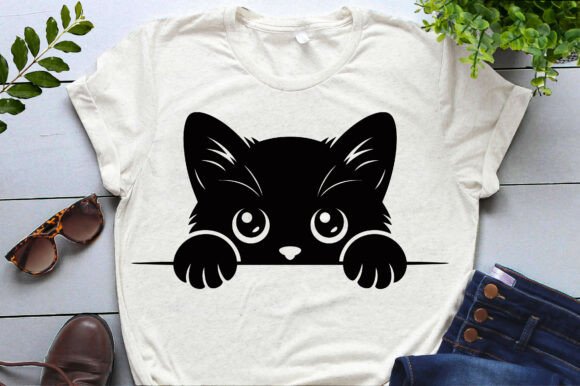 Illustration of a peeking black cat for Cricut, ideal for simple beginner projects