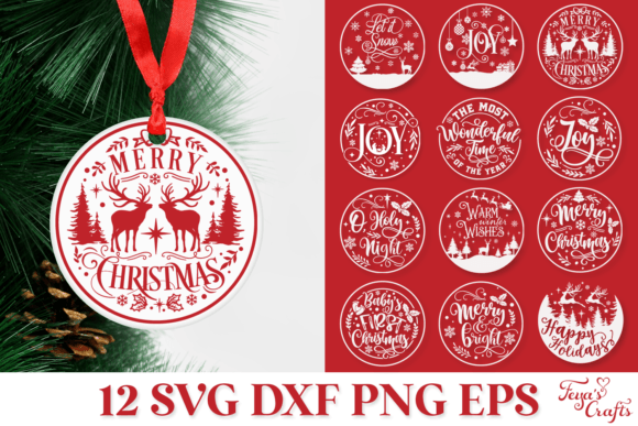 Festive round Christmas ornament SVG design for Cricut crafts