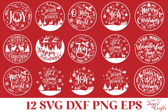 Colorful round ornament SVG bundle for Christmas Cricut projects