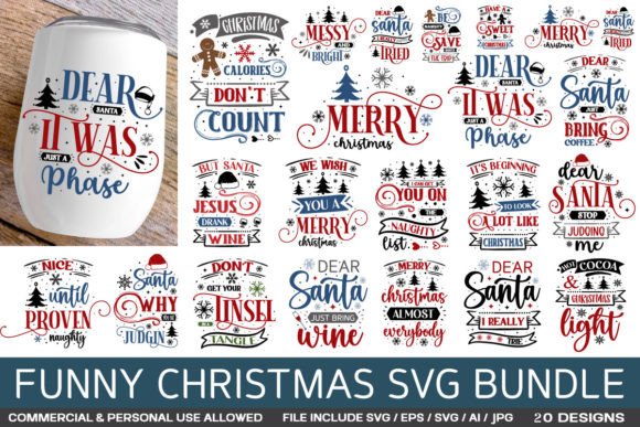 Preview of funny Christmas SVG bundle for crafting