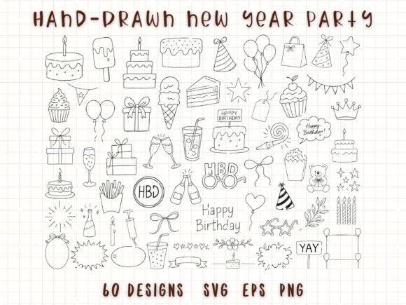 Whimsical hand-drawn birthday SVG designs