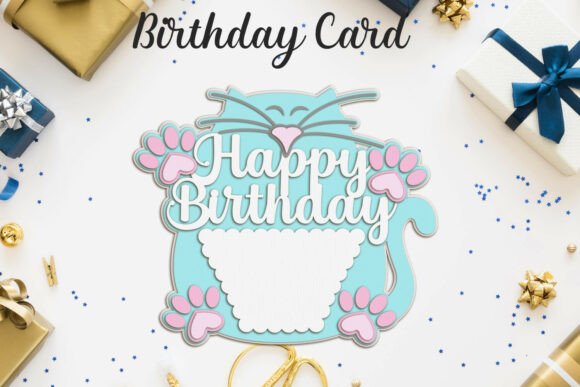 Preview of 3D cat birthday card SVG