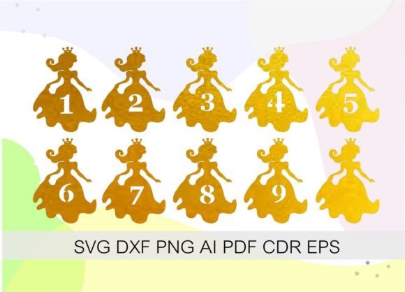 Preview of princess birthday numbers SVG