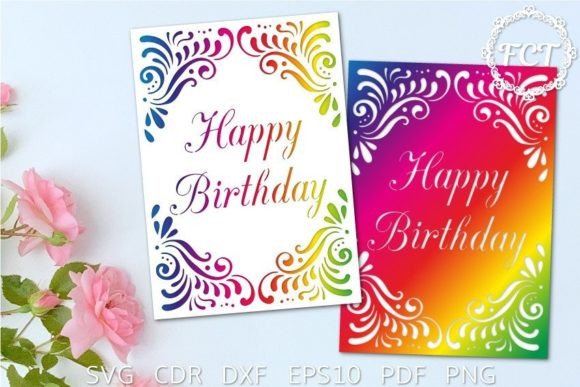 Intricate laser-cut happy birthday card SVG