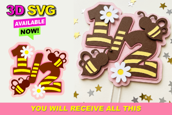 Charming half birthday bee cake topper SVG