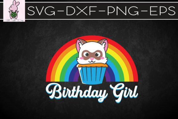 Adorable birthday girl cat face cupcake and rainbow SVG for Cricut projects