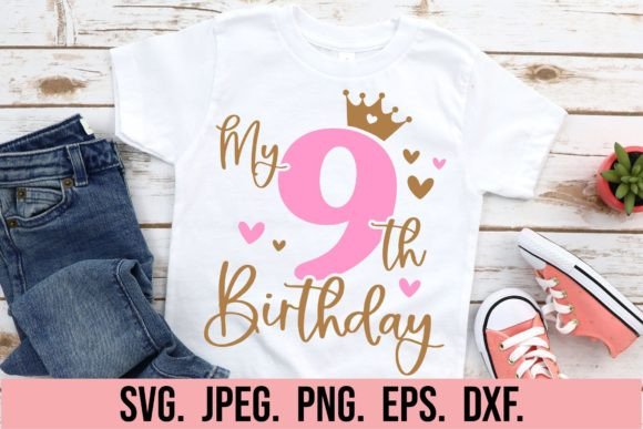 9th Birthday Girl SVG with colorful number design