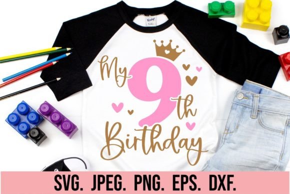 Cricut SVG for 9th birthday girl t-shirt crafting