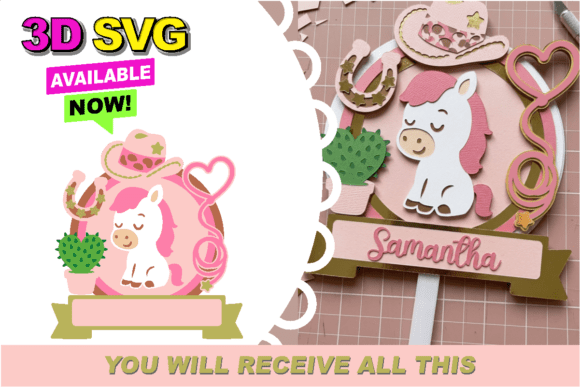3D cowgirl cake topper SVG for Cricut, perfect for girl's birthday decor