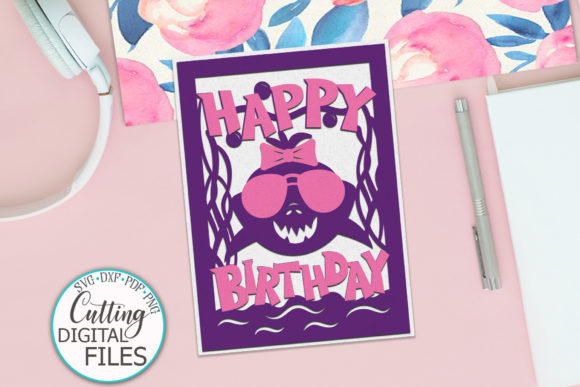 Birthday shark theme SVG card design for Cricut