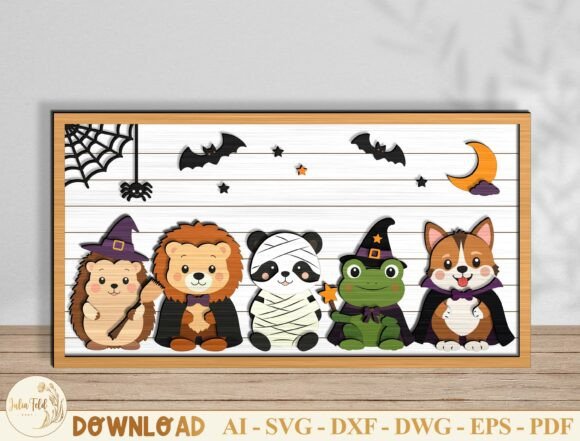 Preview of a Halloween animal shadow box SVG with creative layering