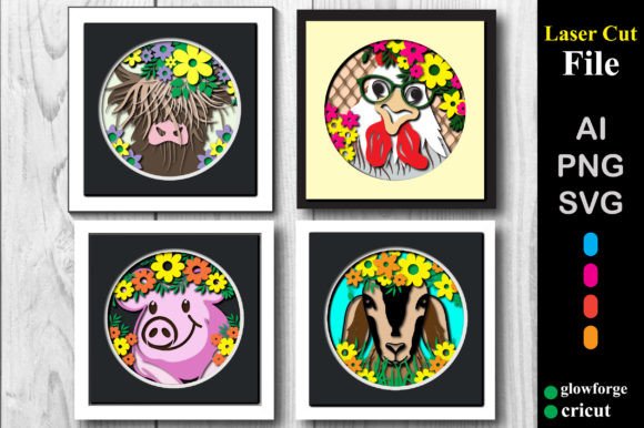 Farm animal shadow box bundle featuring multiple layered designs