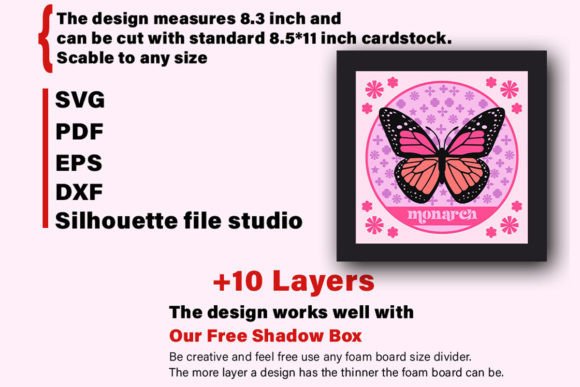 Preview of a monarch butterfly shadow box SVG with intricate layers