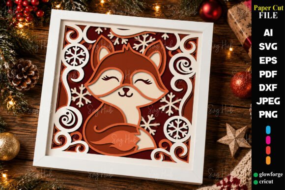 Festive Christmas fox shadow box with layered winter details