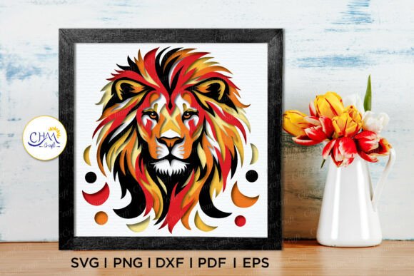 3D Lion paper cut design for Cricut, perfect for shadow box projects