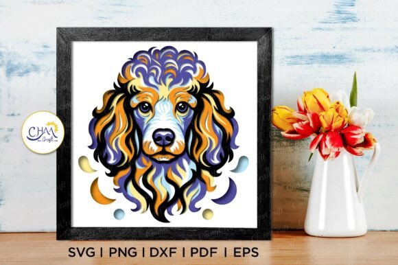 3D shadow box featuring a playful poodle dog with layered details