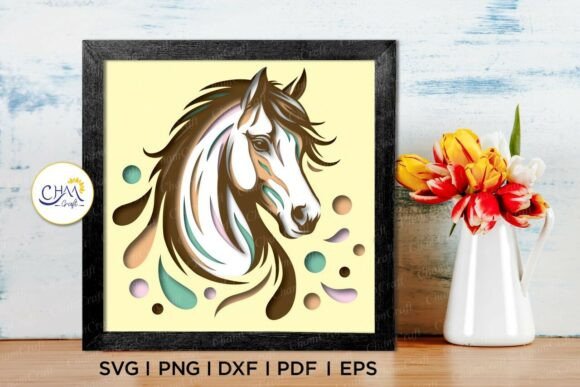 Preview of a 3D horse shadow box SVG showcasing intricate layers