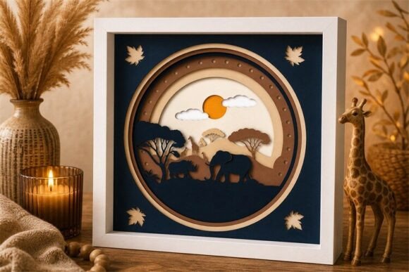 Preview of a safari shadow box SVG with circular layers