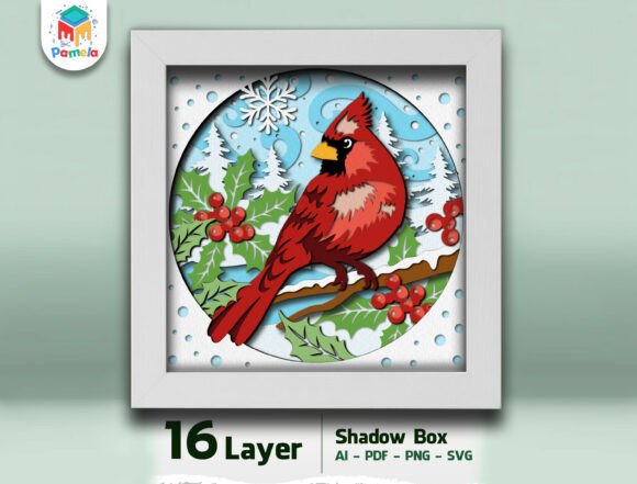 Cardinal bird shadow box SVG file for Cricut crafting projects