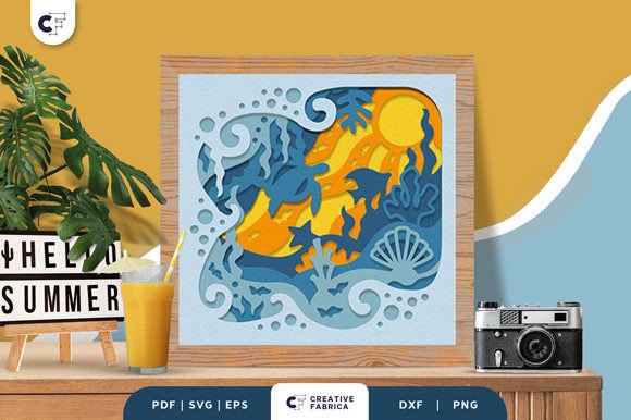 Sea animal-themed shadow box with intricate 3D paper cut layers