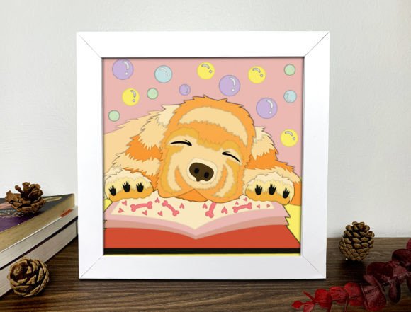 Adorable dog shadow box design with layered elements