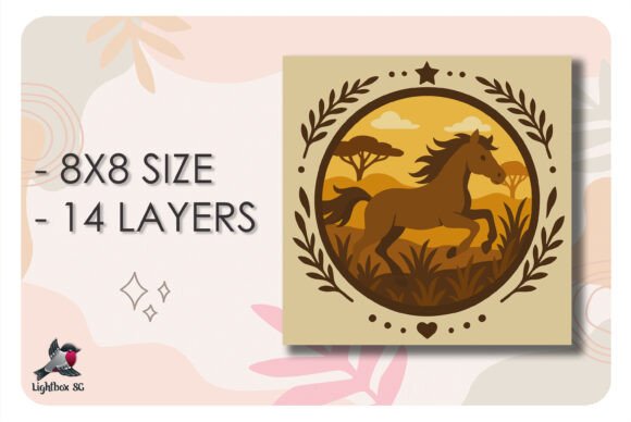 Preview of a horse shadow box SVG template with 3D layers