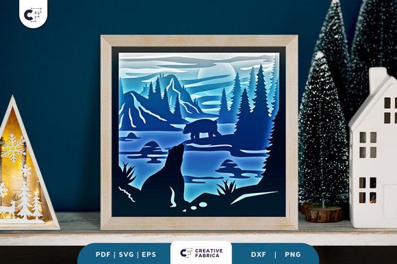 Bear life shadow box SVG file for Cricut projects, detailed paper cut design