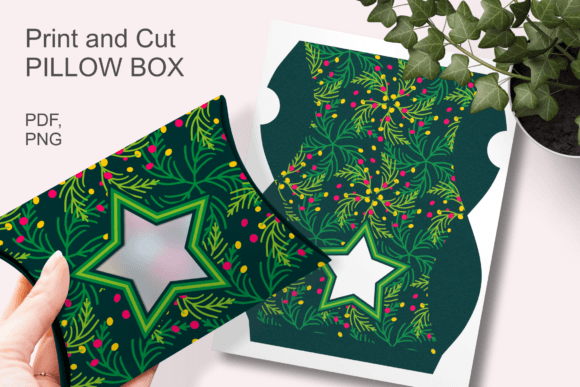 Green Christmas star window pillow box SVG design for Cricut projects