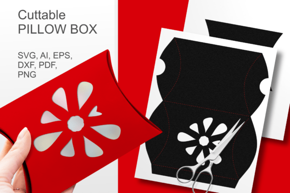 Heart-shaped flower pillow box SVG template for romantic favors