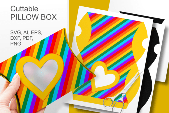 Preview of yellow heart rainbow SVG for pillow boxes