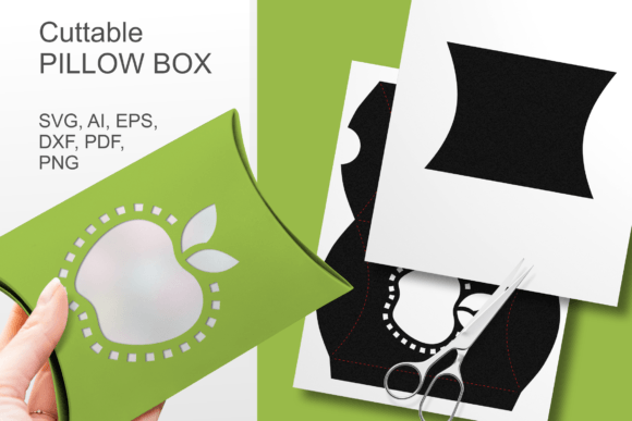 SVG template of pillow box with apple-shaped window for Cricut