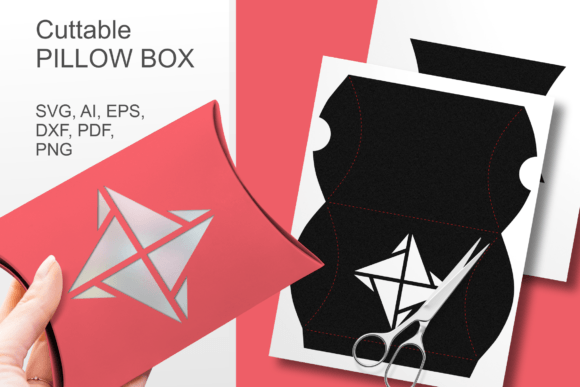 Winter-themed pillow box SVG with diamond window design