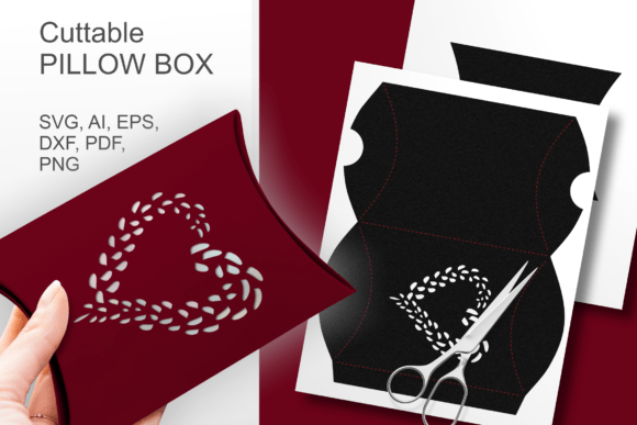 Heart-themed pillow box SVG with intricate shapes for Cricut crafting