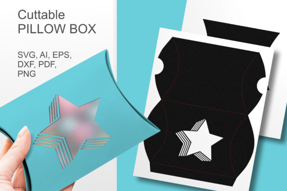 Star window pillow box SVG with striped shadow design