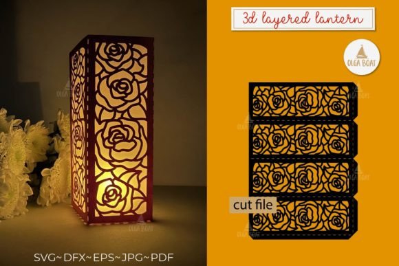3D rose lantern design for Cricut paper projects, perfect for beginners