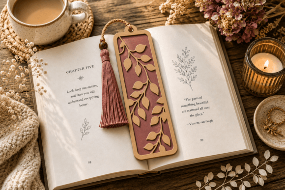 Intricate vine bookmark SVG for laser cutting, perfect for beginners