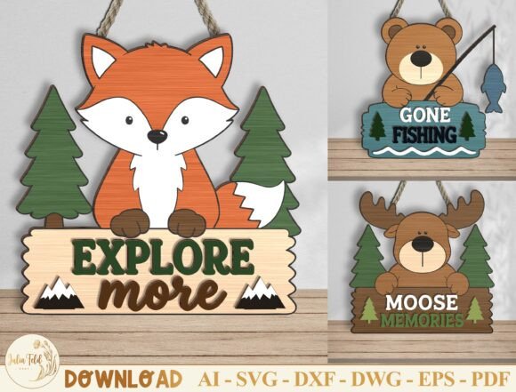 Charming woodland animal door hangers crafted with Cricut