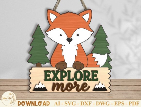 Close-up of a woodland animal door hanger made using Cricut