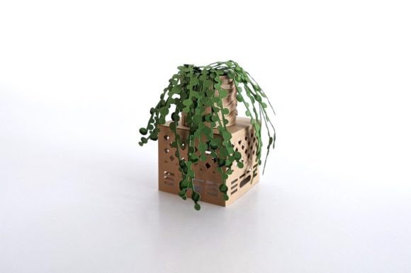 Close-up of a paper plant crafted using Cricut