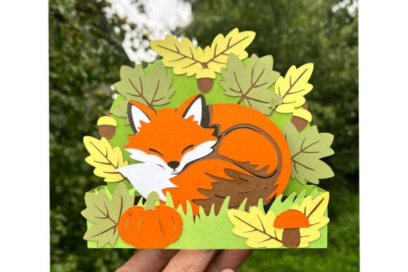 Close-up of a 3D fox pop-up card