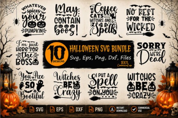 Colorful Halloween SVG bundle with pumpkins and ghosts for Cricut projects