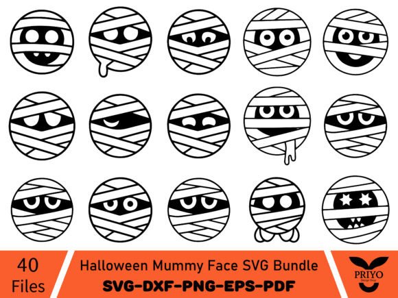 Cricut-friendly Halloween mummy face SVG design, perfect for spooky crafts