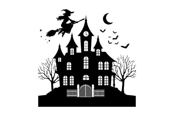 Detailed Halloween haunted house SVG for Cricut